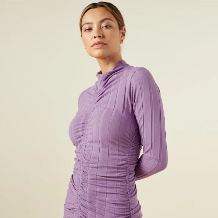 MONROW DRESSES Flat Rib Mock Shirred Dress Aster Purple 8211 Shop