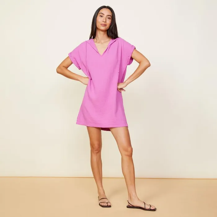 MONROW DRESSES Gauze Hooded Dress Violet Pink 8211 Shop