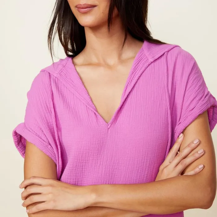 MONROW DRESSES Gauze Hooded Dress Violet Pink 8211 Shop
