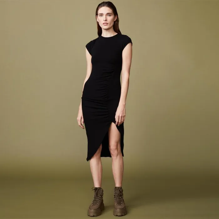 MONROW DRESSES Supersoft Cap Sleeve Shirred Dress Black 8211 Shop