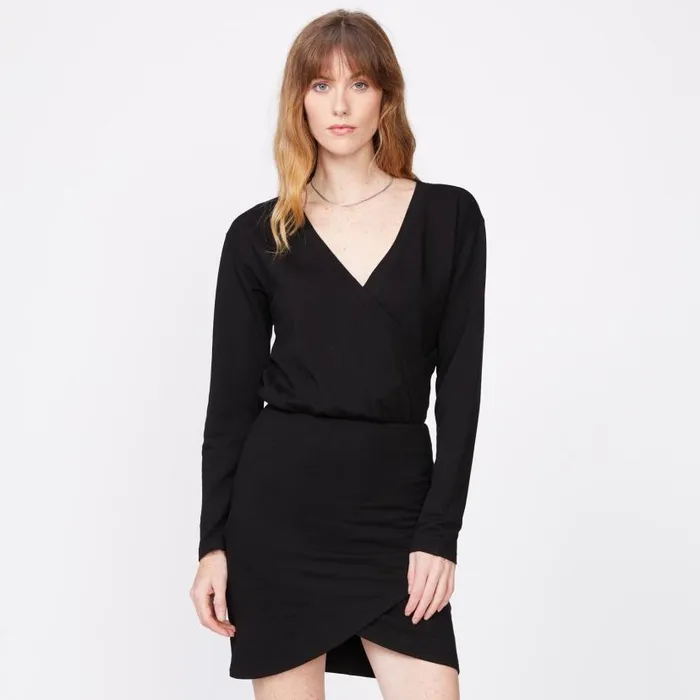 MONROW DRESSES Supersoft Fleece Cross Over V Dress Black 8211 Shop