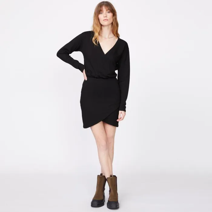 MONROW DRESSES Supersoft Fleece Cross Over V Dress Black 8211 Shop