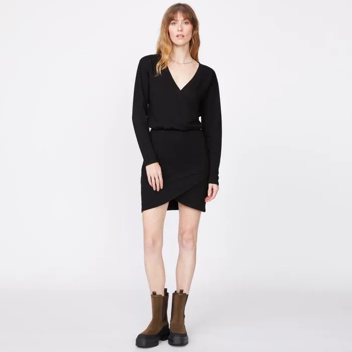 MONROW DRESSES Supersoft Fleece Cross Over V Dress Black 8211 Shop