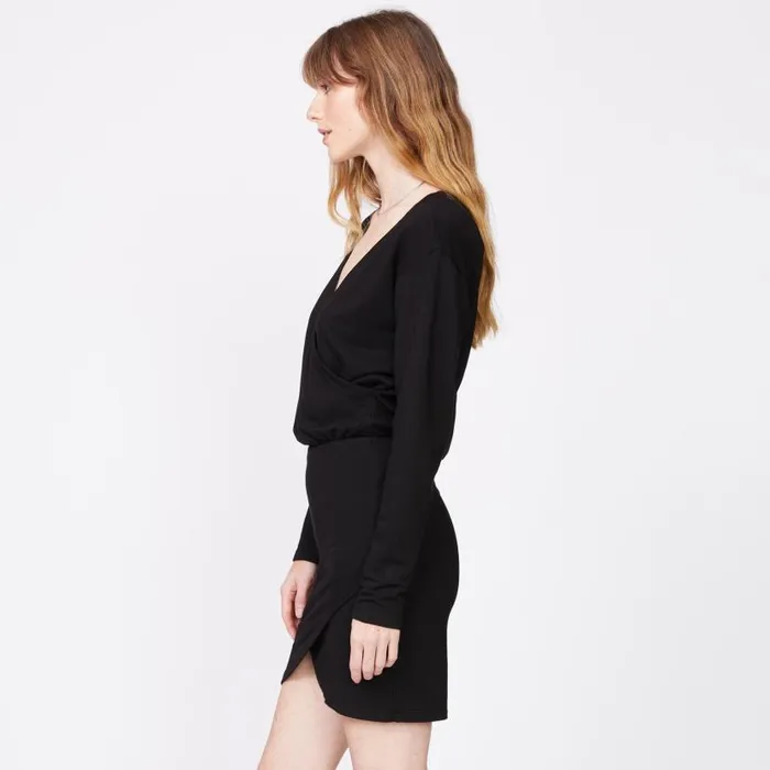 MONROW DRESSES Supersoft Fleece Cross Over V Dress Black 8211 Shop