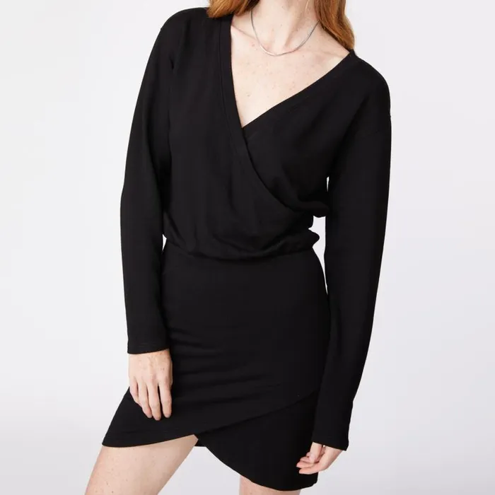 MONROW DRESSES Supersoft Fleece Cross Over V Dress Black 8211 Shop