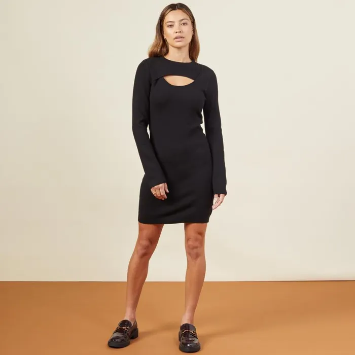 MONROW DRESSES Supersoft Sweater Knit Cut Out Dress Black 8211 Shop