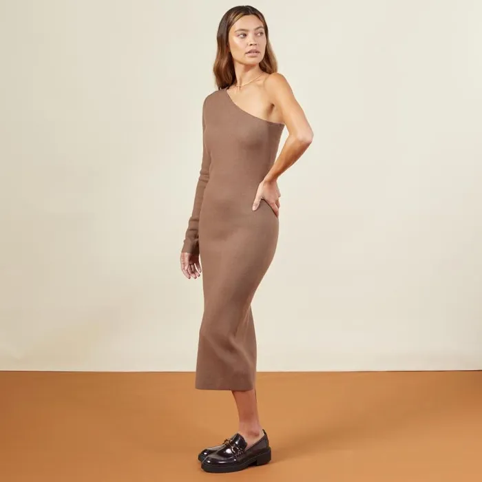 MONROW DRESSES Supersoft Sweater Knit One Shoulder Dress Dusty Cocoa 8211 Shop