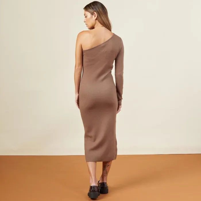 MONROW DRESSES Supersoft Sweater Knit One Shoulder Dress Dusty Cocoa 8211 Shop