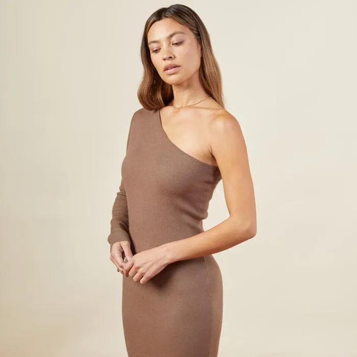 MONROW DRESSES Supersoft Sweater Knit One Shoulder Dress Dusty Cocoa 8211 Shop