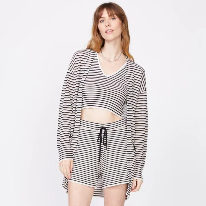MONROW KNITS Stripe Sweater Cardigan Ivoryduskblack 8211 Shop