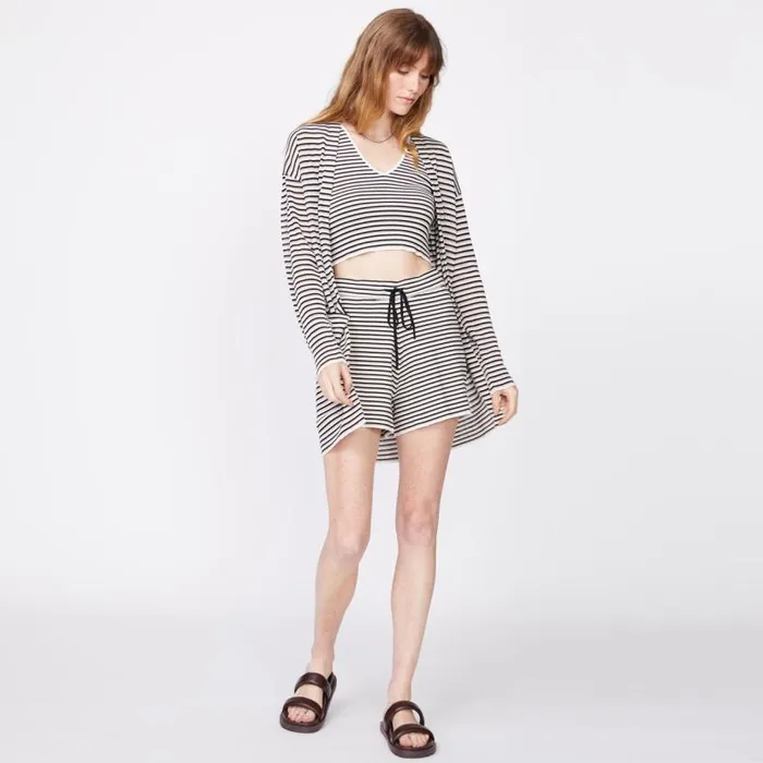 MONROW KNITS Stripe Sweater Cardigan Ivoryduskblack 8211 Shop