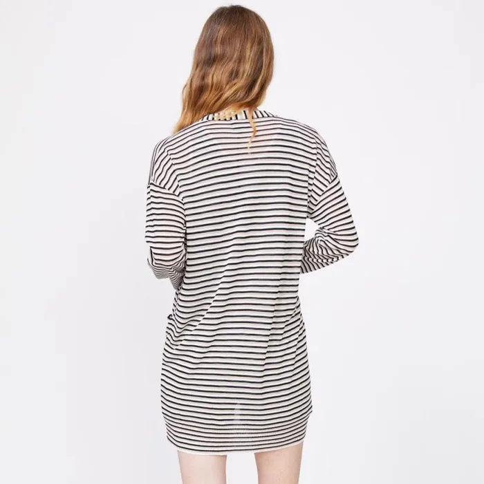 MONROW KNITS Stripe Sweater Cardigan Ivoryduskblack 8211 Shop