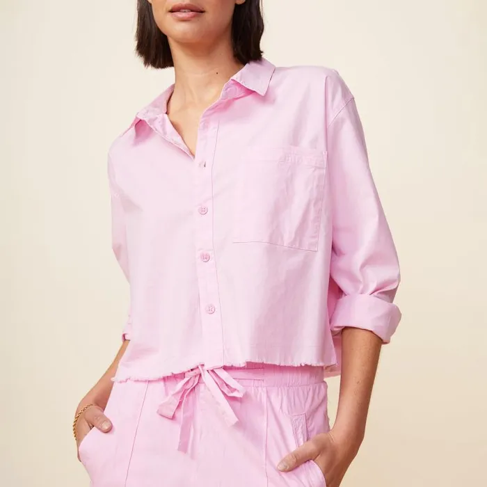 MONROW LONG SLEEVE Cropped Poplin Shirt Pink Lavender 8211 Shop