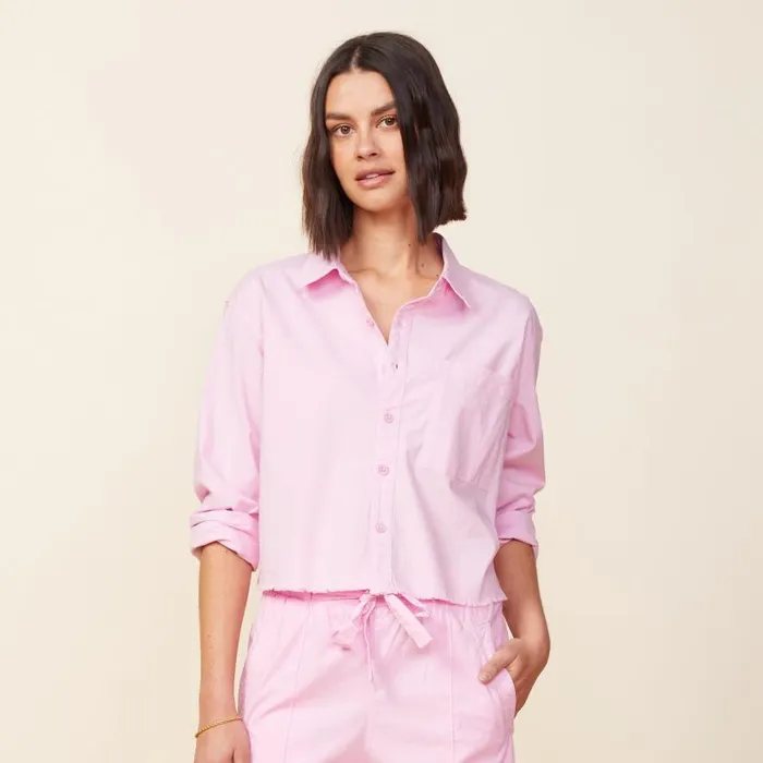 MONROW LONG SLEEVE Cropped Poplin Shirt Pink Lavender 8211 Shop