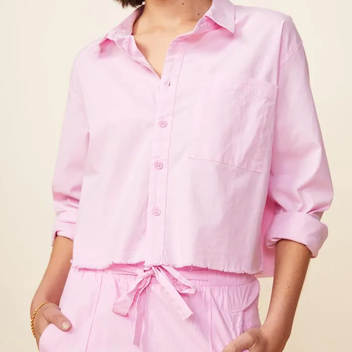 MONROW LONG SLEEVE Cropped Poplin Shirt Pink Lavender 8211 Shop