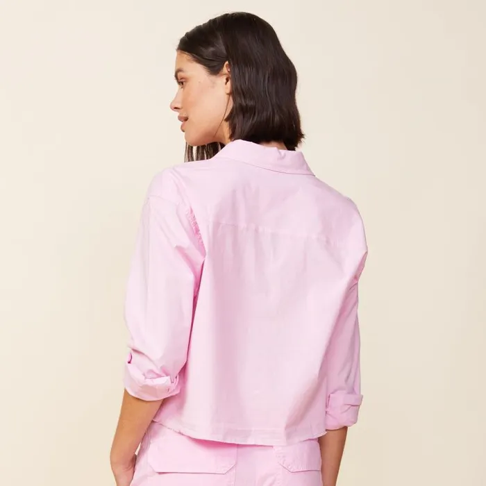 MONROW LONG SLEEVE Cropped Poplin Shirt Pink Lavender 8211 Shop