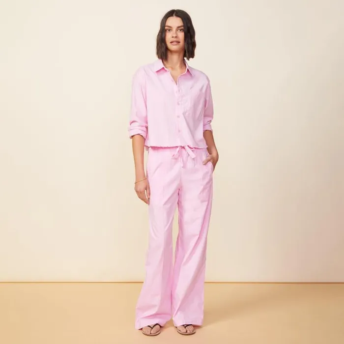 MONROW LONG SLEEVE Cropped Poplin Shirt Pink Lavender 8211 Shop
