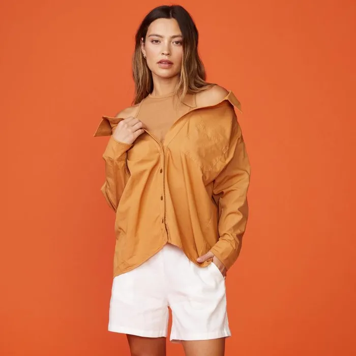 MONROW LONG SLEEVE Poplin Tank Shirt Doe 8211 Shop