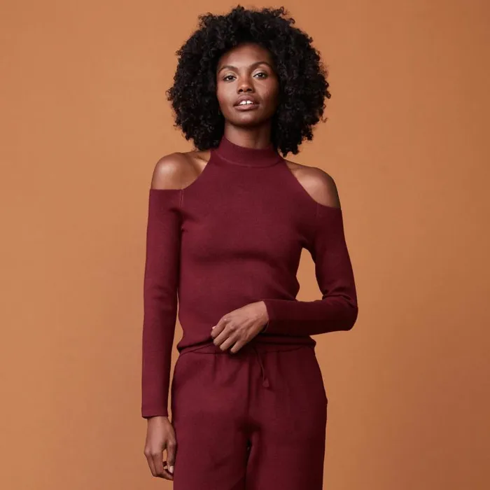 MONROW LONG SLEEVE Supersoft Sweater Knit Cold Shoulder Top Rhubarb 8211 Shop