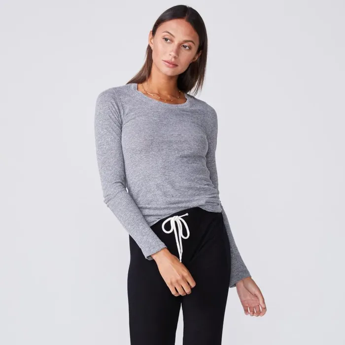 MONROW LONG SLEEVE Textured TriBlend Fitted Long Sleeve Crew Granite 8211 Shop