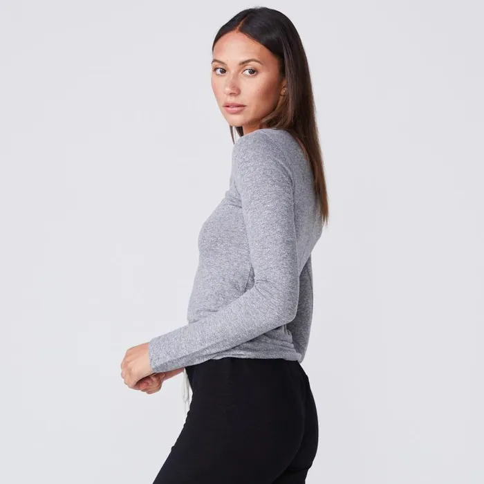 MONROW LONG SLEEVE Textured TriBlend Fitted Long Sleeve Crew Granite 8211 Shop