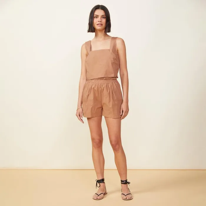 MONROW SHORTS Poplin Paperbag Shorts Sahara 8211 Shop