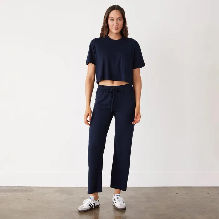 MONROW SWEATS Organic Jersey Crop Pant Dark Navy 8211 Shop