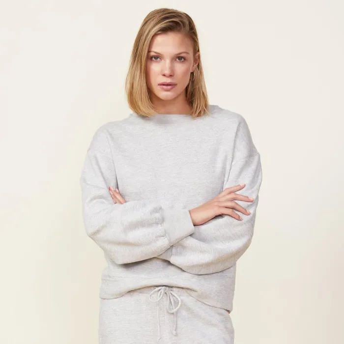 MONROW SWEATSHIRTS Blouson Sleeve Crew Neck Sweatshirt Heather Grey 8211 Shop