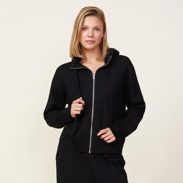 MONROW SWEATSHIRTS Soft Knit Zip Up Hoody Black 8211 Shop