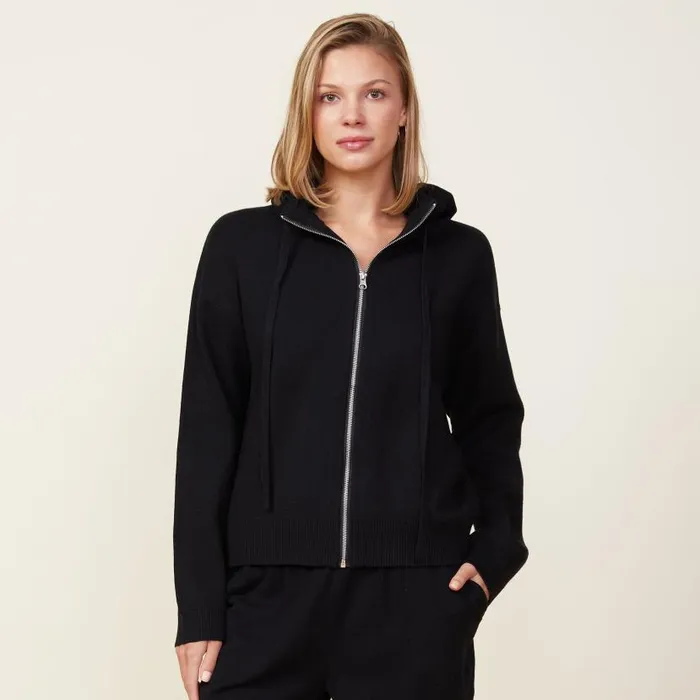 MONROW SWEATSHIRTS Soft Knit Zip Up Hoody Black 8211 Shop