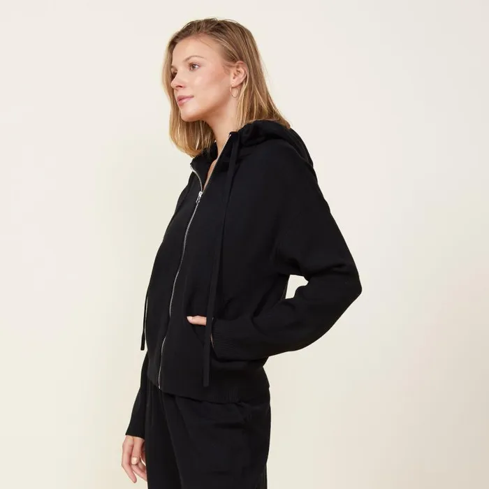 MONROW SWEATSHIRTS Soft Knit Zip Up Hoody Black 8211 Shop