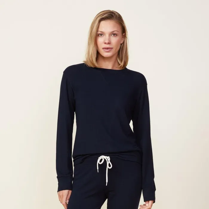 MONROW SWEATSHIRTS Supersoft Crew Neck Sweatshirt Blue Black 8211 Shop