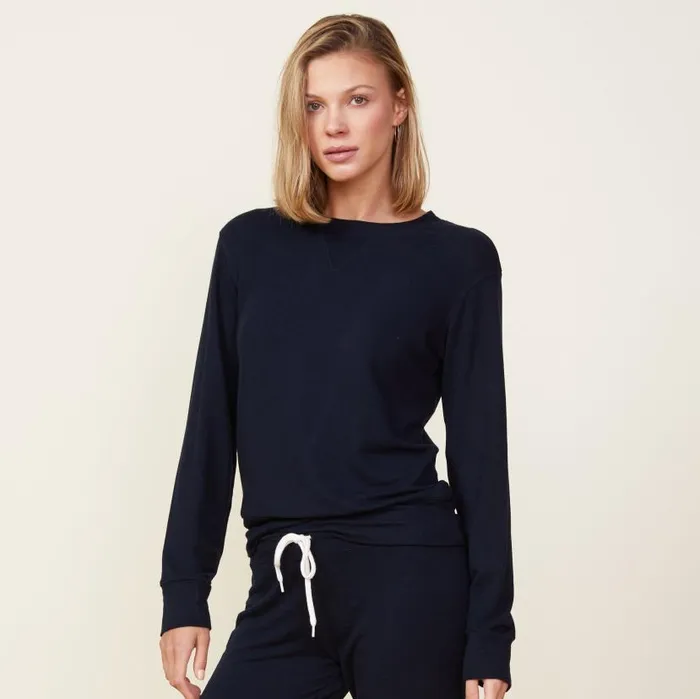 MONROW SWEATSHIRTS Supersoft Crew Neck Sweatshirt Blue Black 8211 Shop