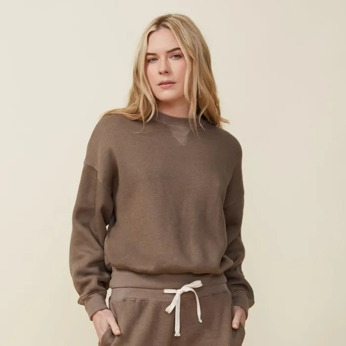 MONROW SWEATSHIRTS Teddy Fleece Crew Neck Sweatshirt Earl Grey 8211 Shop