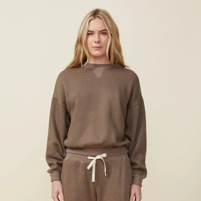 MONROW SWEATSHIRTS Teddy Fleece Crew Neck Sweatshirt Earl Grey 8211 Shop