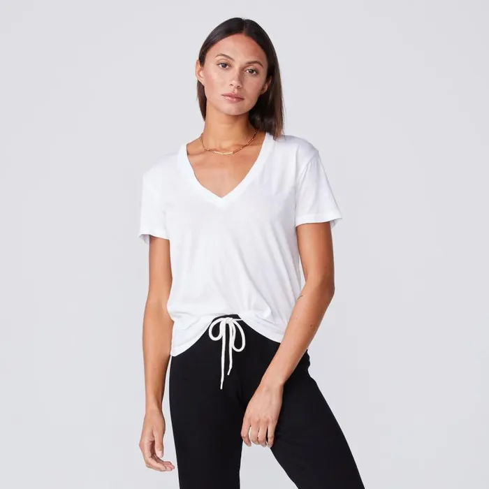 MONROW TEES Cotton Modal Relaxed V Neck Tee White 8211 Shop