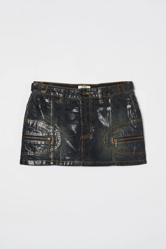 Moto Denim Mini Skirt Wet Lookslate Women Cotton On Skirts