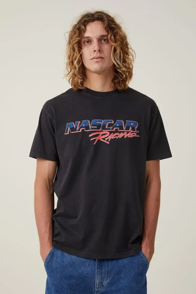 Nascar Loose Fit TShirt Lcn Ncr Blackracing Logo Men Cotton On Tees and Tanks