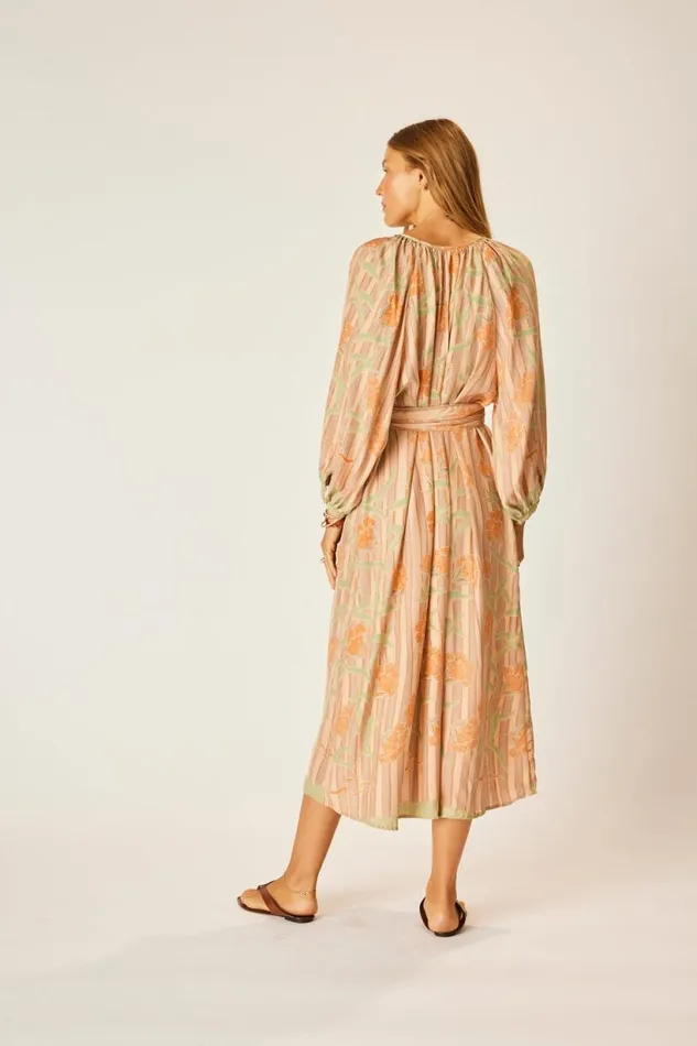 Natalie Martin ALEX MIDI DRESS WITH SASH Chamomile Apricot Shop Dresses