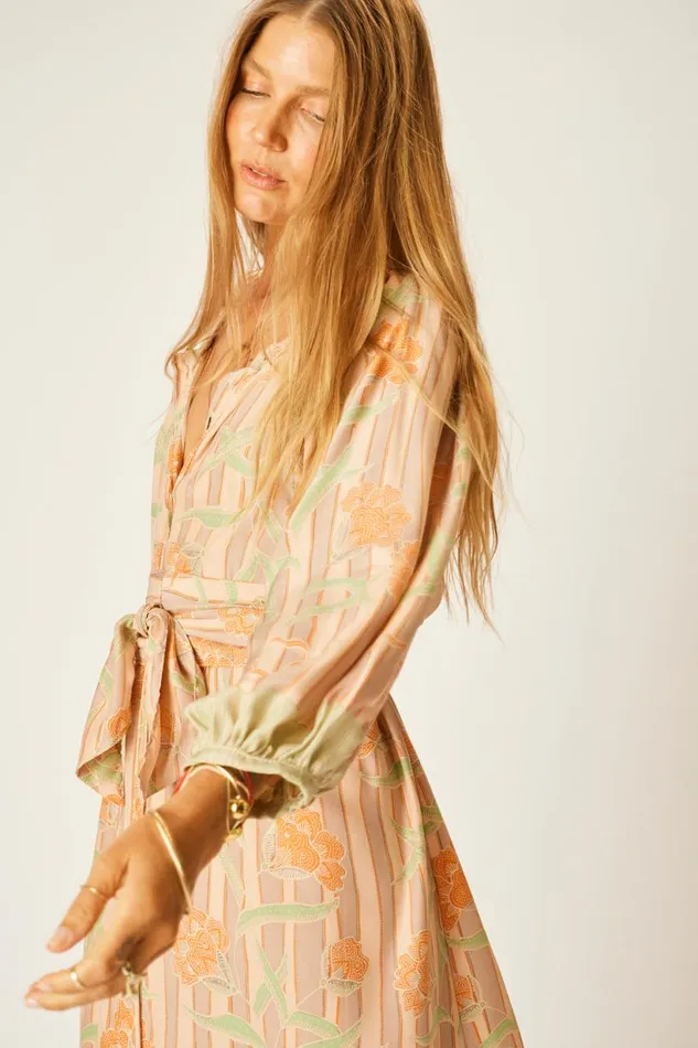 Natalie Martin ALEX MIDI DRESS WITH SASH Chamomile Apricot Shop Dresses
