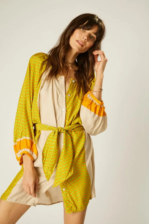 Natalie Martin ALEX SHORT DRESS Block Zigzag Tangerine Shop Dresses