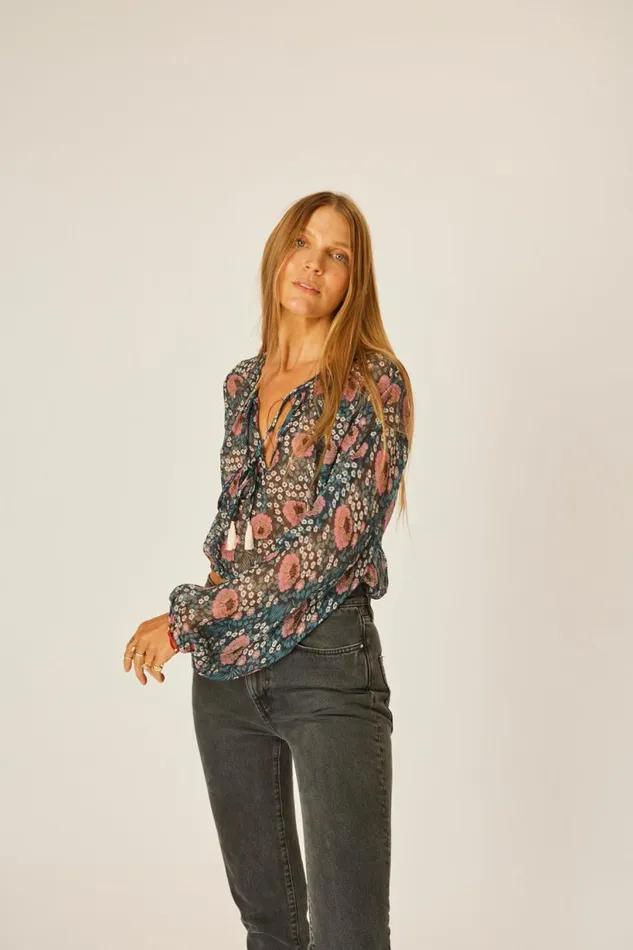 Natalie Martin AMELIA TOP Vintage Flowers Indigo Shop Tops