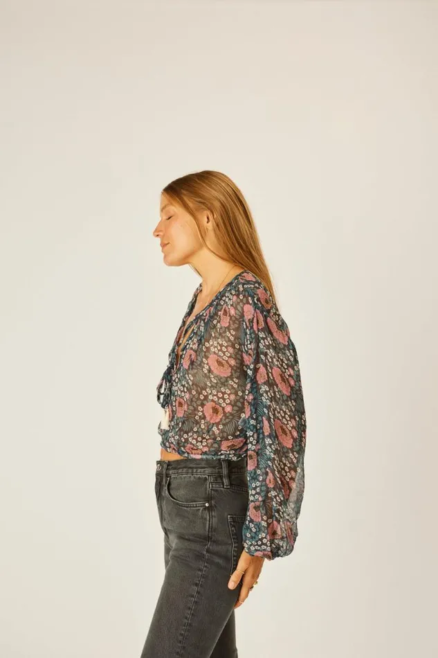 Natalie Martin AMELIA TOP Vintage Flowers Indigo Shop Tops