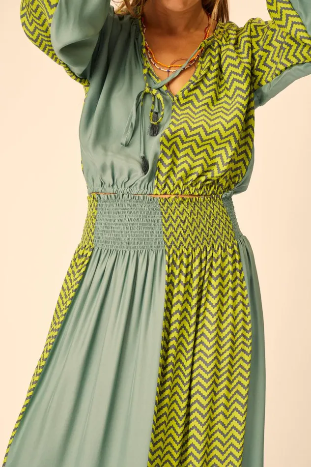 Natalie Martin BELLA SKIRT Block Zigzag Lime Shop Bottoms