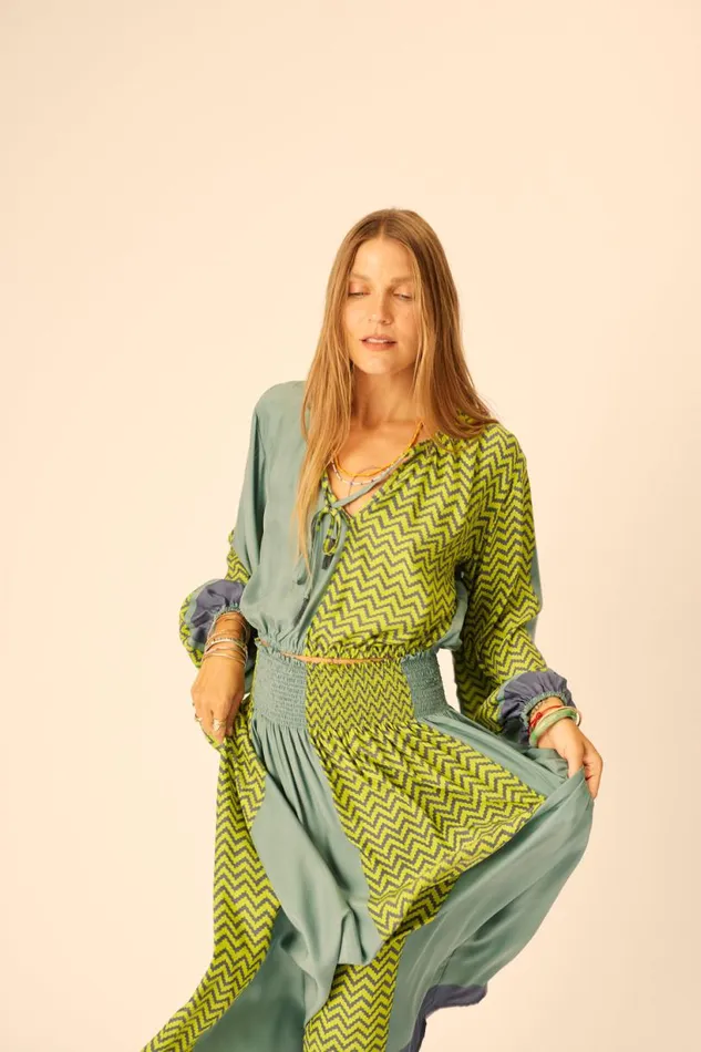 Natalie Martin BELLA SKIRT Block Zigzag Lime Shop Bottoms