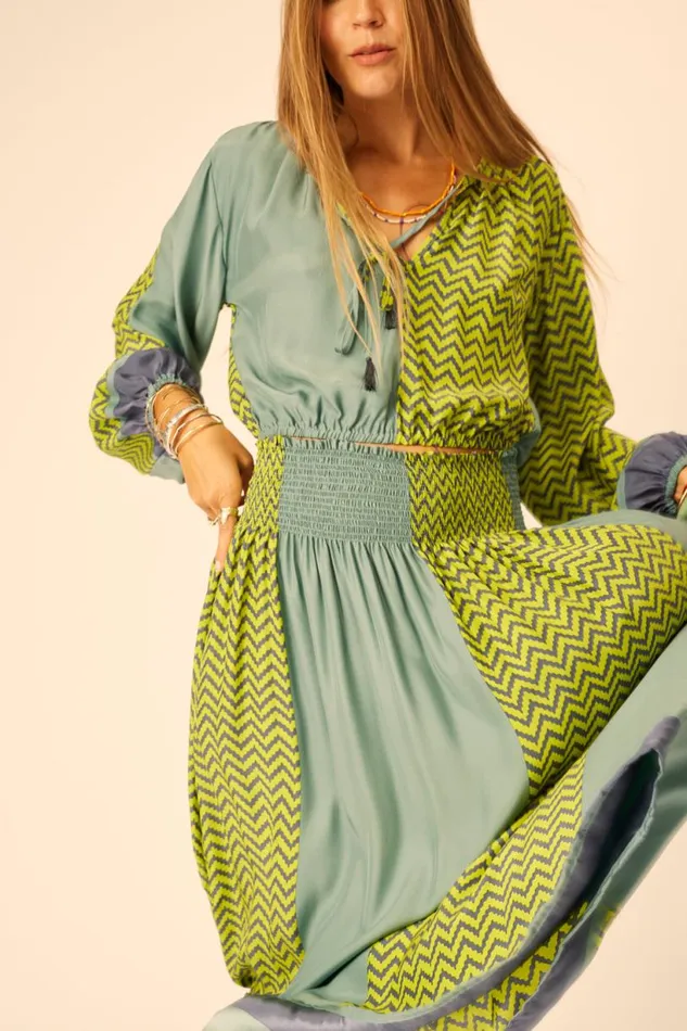 Natalie Martin BELLA SKIRT Block Zigzag Lime Shop Bottoms