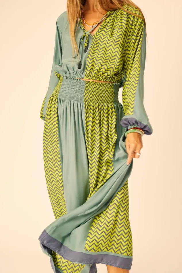 Natalie Martin BELLA SKIRT Block Zigzag Lime Shop Bottoms