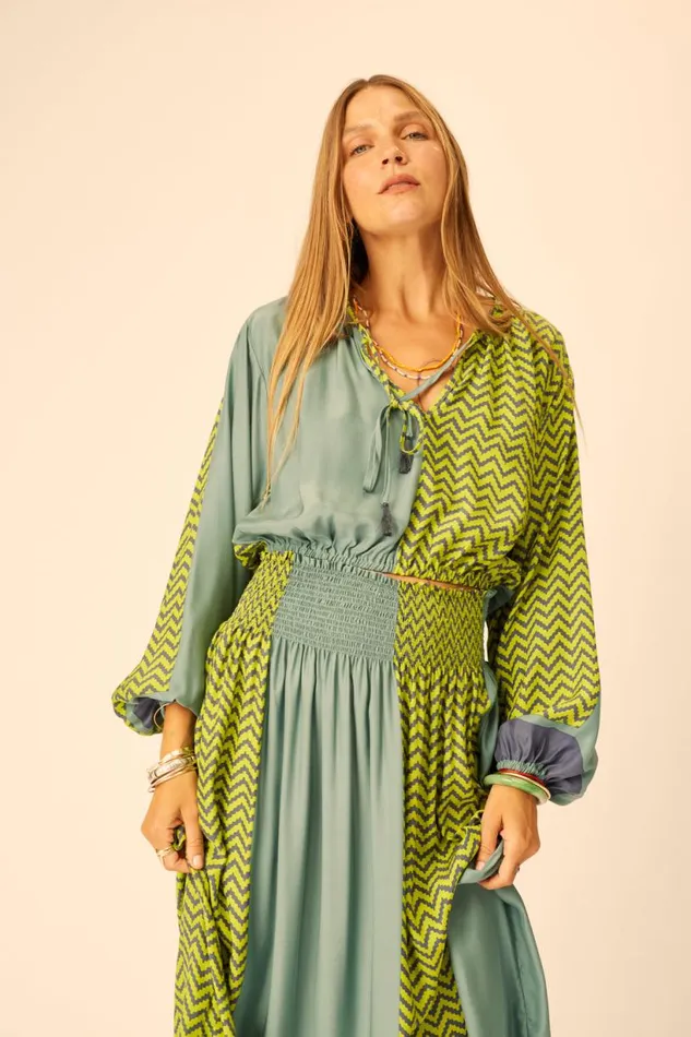Natalie Martin BELLA SKIRT Block Zigzag Lime Shop Bottoms