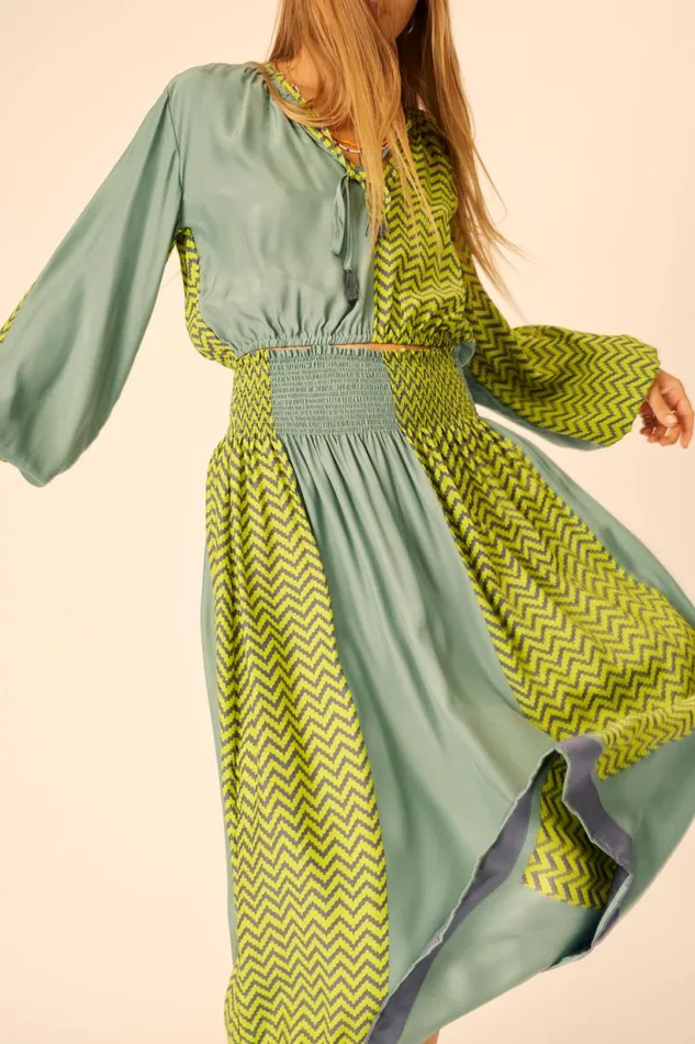 Natalie Martin BELLA SKIRT Block Zigzag Lime Shop Bottoms