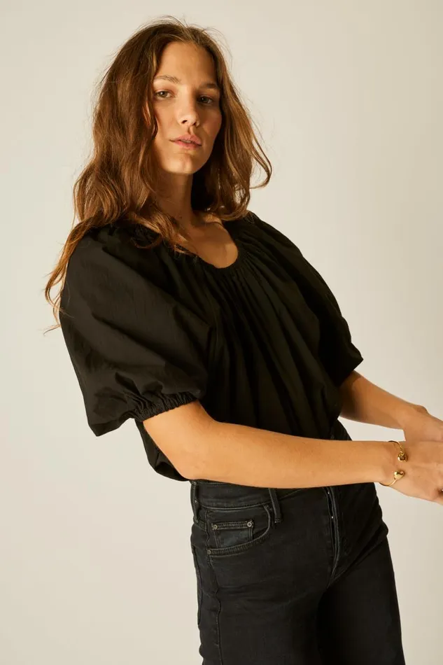 Natalie Martin ELLA TOP Black Flat Cotton Shop Tops
